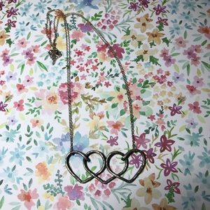 Cute Hammered Metal Triple Heart Necklace‎
